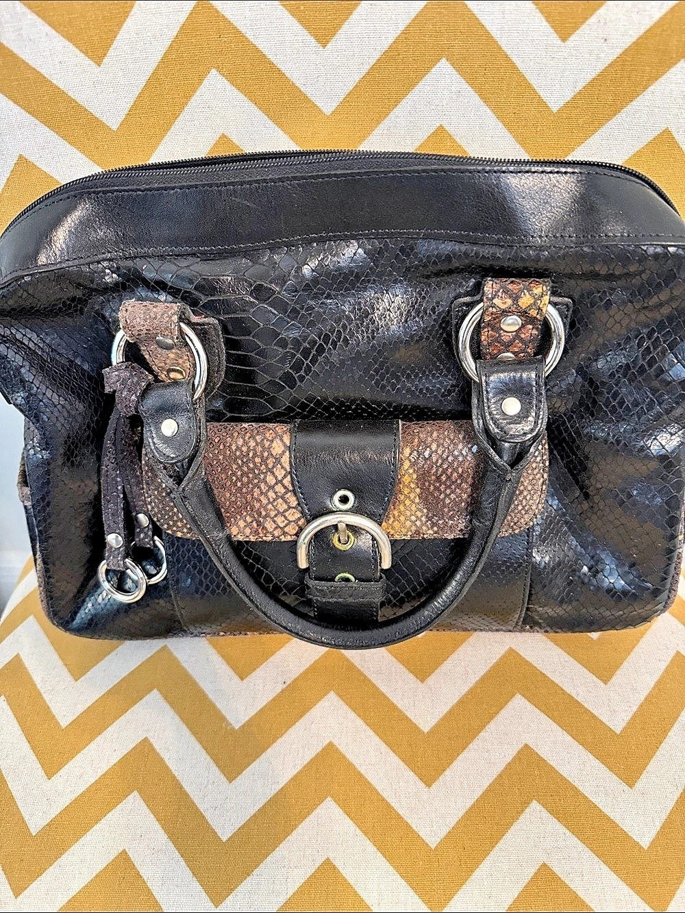 Sharif Vintage Leather Snakeskin Embossed Satchel